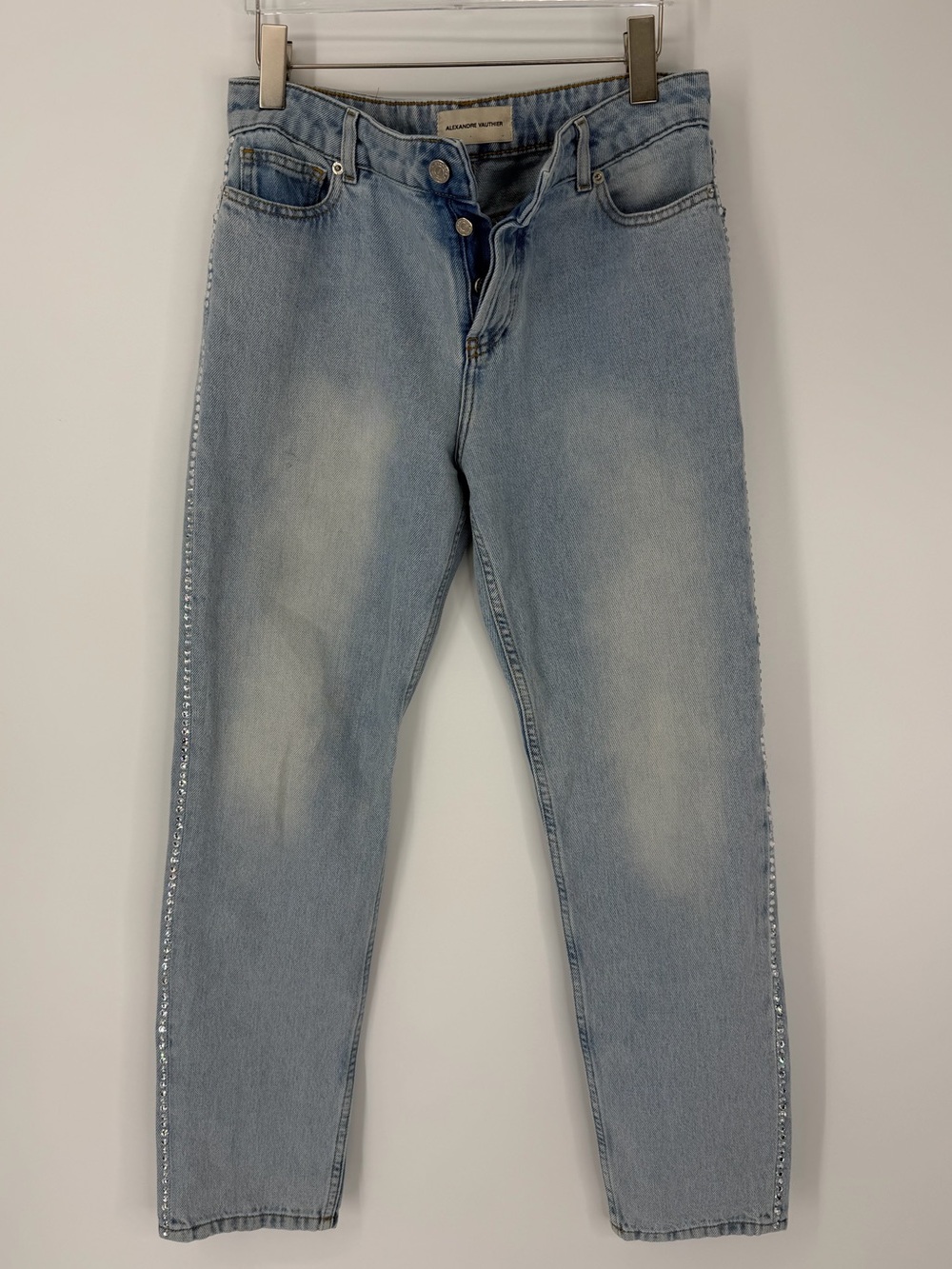 Alexandre Vauthier, Glass Rhinestones, Light-Wash Jeans, Size 28
